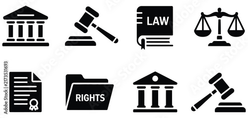 Bild auf Leinwand legal icons collection, compilation of symbols representing justice law and lega