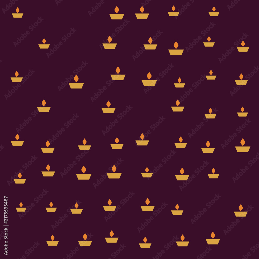 Fototapeta premium deep berry oil lamp diya with flame, seamless pattern for festival and celebration design