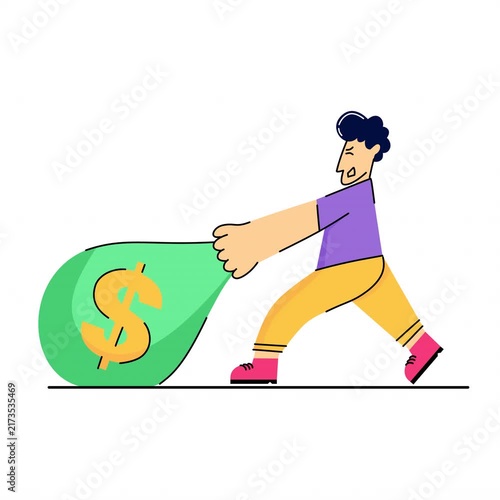 man push a lot of money for earning A flat design animation 4k video use for asset video editing Flat illustration animated graphics