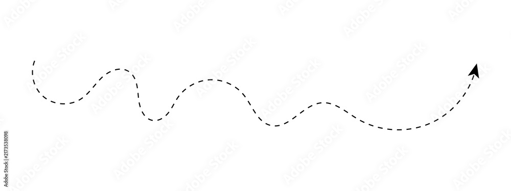 Fototapeta premium Black dashed wavy arrow line showing a curved path direction