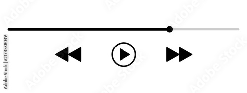 Media player control bar with play button and rewind fast forward icons for video and audio