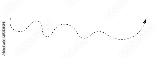 Obraz na płótnie Black dashed wavy arrow line showing a curved path direction