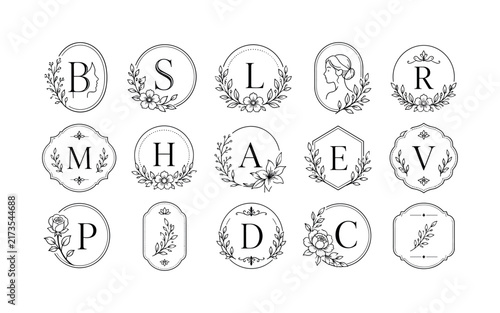 Elegant monogram logos with floral and botanical elements for branding
