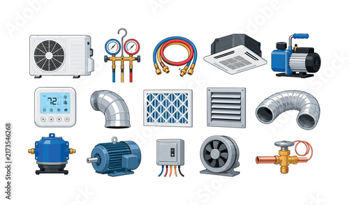HVAC system components and tools for installation and maintenance