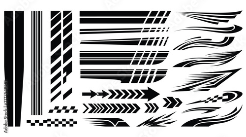 Black racing stripe and flame vector illustrations on a white background