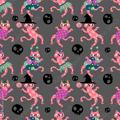 Halloween animals seamless cats pattern for wrapping paper and fabrics and linens and kids clothes print