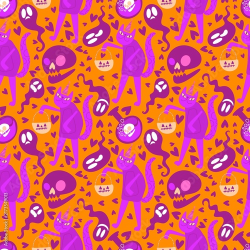 Halloween animals seamless cats pattern for wrapping paper and fabrics and linens and kids clothes print