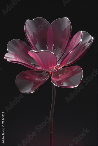 Abstract pink glass flower on black background for design
