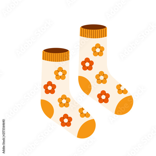 Retro floral pattern socks in autumn colors