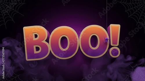 Halloween boo text with spider and web