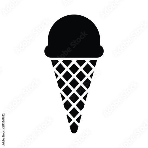 Black Ice Cream Cone Silhouette Vector Icon. Summer Dessert and Gelateria Menu Symbol.