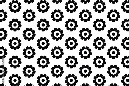Bold Black Geometric Floral Pattern with Symmetrical Petal Shapes on Clean White Background Seamless Design.