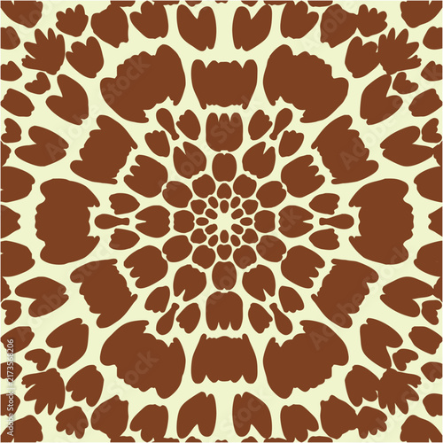 Retro Cream Floral Pattern with Stylized Vintage Blossoms on Warm Brown Background, Seamless Decorative Design.