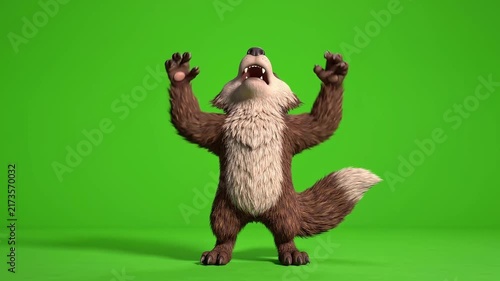 3D Animated Cartoon Fox Character Celebrating and Howling on Green Screen.