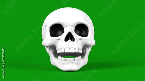 3D Cartoon Skull Talking on Green Screen Background.