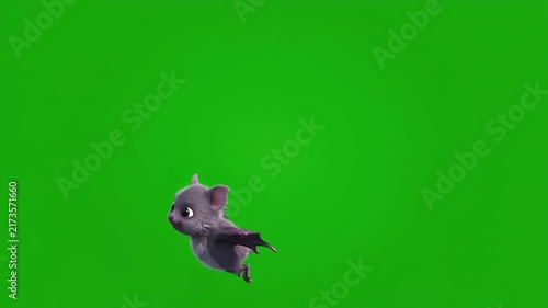 Cute 3D animated bat flying on green screen background.