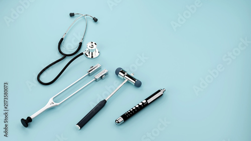 Foto Complete Doctor Diagnostic Kit with Stethoscope Tuning Fork Reflex Hammer and Pe
