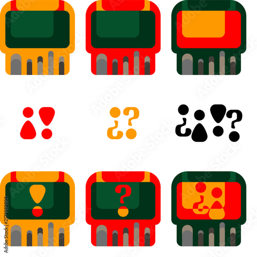 Vector set Computer chips with Exclamation and Question Marks