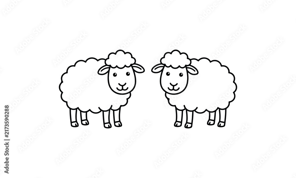 Obraz premium Two sheep line art illustration on white background