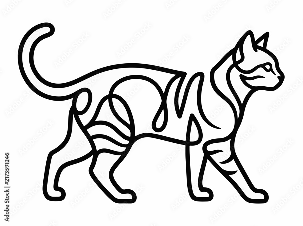 Fototapeta premium Minimalist black and white cat silhouette illustration