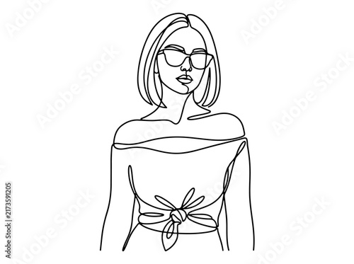 Elegant woman with bob haircut and bow outfit illustration