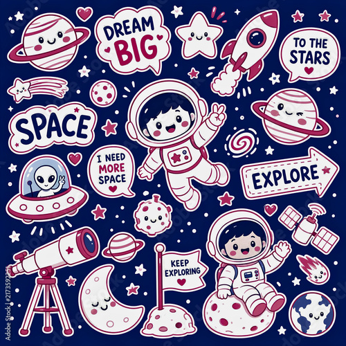 Cute Dream Big Space Explorer Sticker Collection