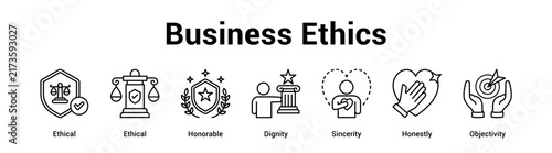 Foto Business Ethics web banner icon vector illustration concept for business with icon of Ethical, Ethical, Honorable, Dignity, Sincerity