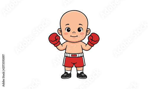 Cartoon baby boxer wearing red gloves on white background
