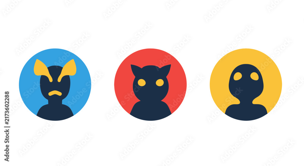 Fototapeta premium Minimalist Alien and Monster Avatar Icons Set in Colorful Circles
