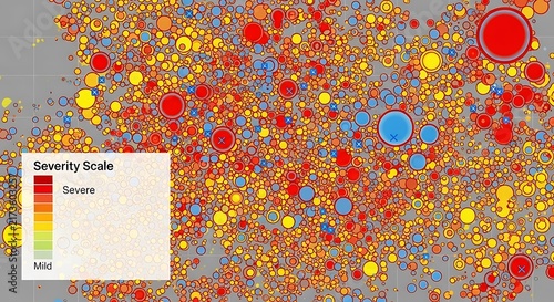 Abstract data visualization graph showing severity scale with colored circles