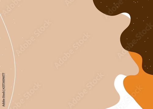 Organic Abstract Background with Curved Shapes and Copy Space. Abstract organic background with flowing irregular shapes in warm beige, dark brown and orange tones. A large open central area provides 