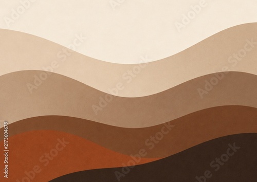 Abstract Layered Wave Background in Warm Earth Tones. Minimal abstract background featuring flowing layered waves in warm beige, brown, terracotta and dark chocolate tones. Organic curves create a cal