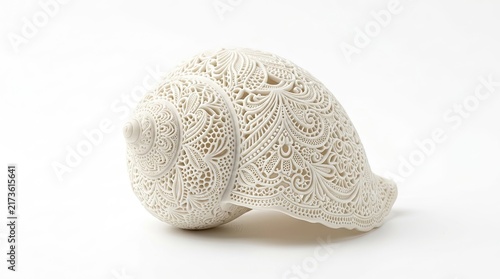 Intricate Lace Seashell Sculpture, Delicate Marine Art, White Ceramic Shell