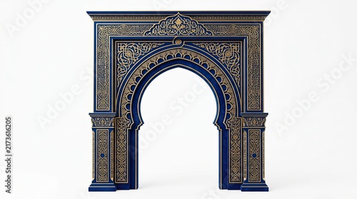 Ornate Moroccan Archway, Islamic Architecture, Blue and Gold Intricate Design
