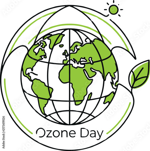 Ozone Day Illustration with Earth Protected by Green Environmental Shield