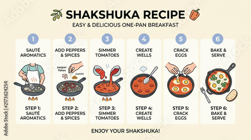 Shakshuka Recipe Infographic with Step-by-Step Instructions for Easy One-Pan Breakfast