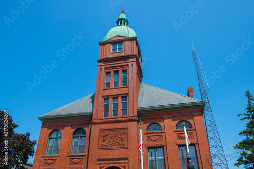 Bild auf Leinwand Town Hall of Warren at 514 Main Street in historic town center of Warren, Rhode Island RI, USA