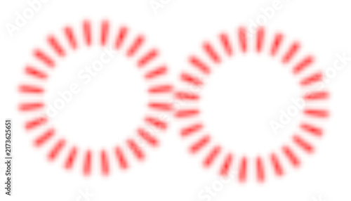 Abstract red circular radial pattern of blurred lines forming two connected rings isolated on white background