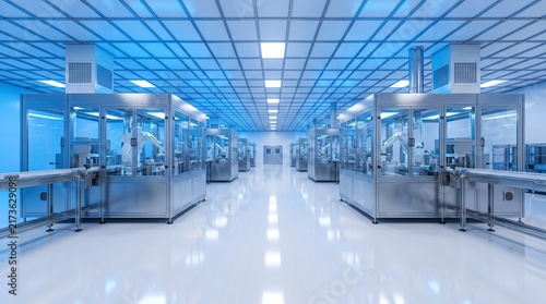 Modern pharmaceutical factory production line with clean room laboratory facility