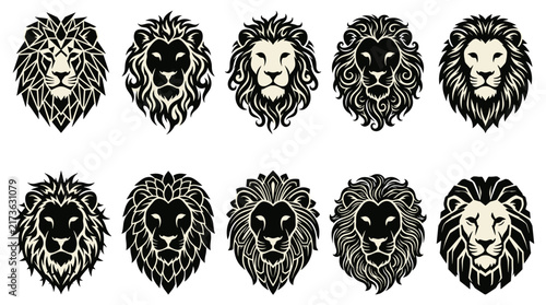 Lion head vector logo icons in diverse artistic styles