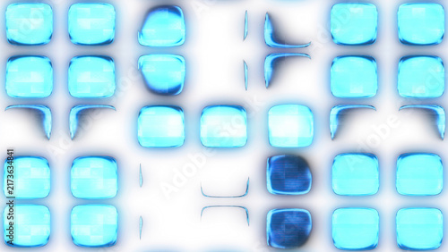Glowing Cyan Blue Digital Grid with CRT Scanline Effect and Square Icons