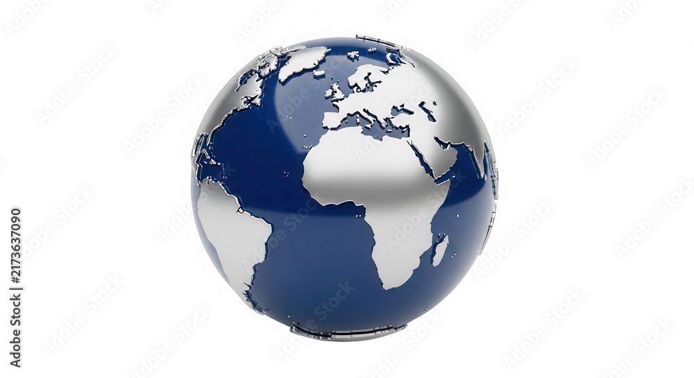 Fototapeta premium Shiny blue 3d planet earth globe icon isolated on transparent background