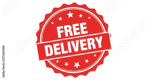 Red round free delivery stamp icon for online shopping isolated on transparent background