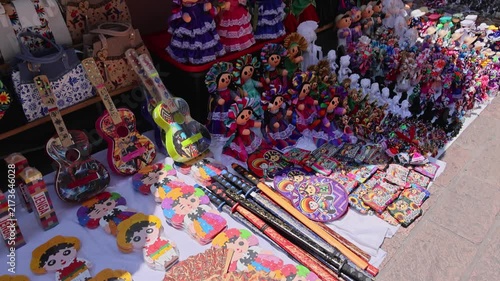 Colorful Mexican Handcrafted Dolls Toys And Souvenirs Street Market Stall
