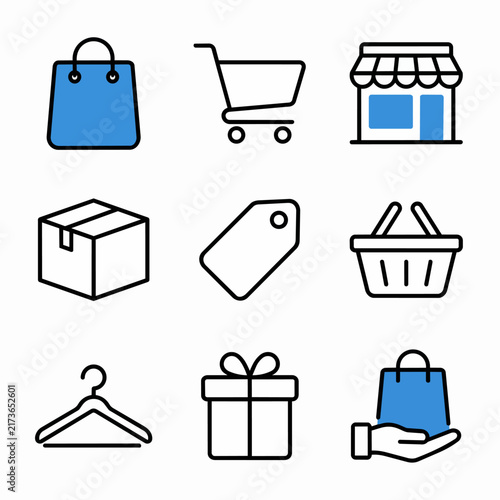 Flat design shopping and retail icon set.