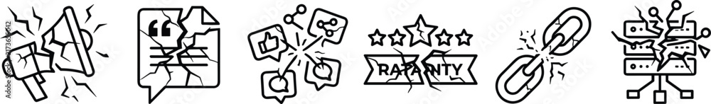 Obraz premium Set of broken digital communication and social media icons