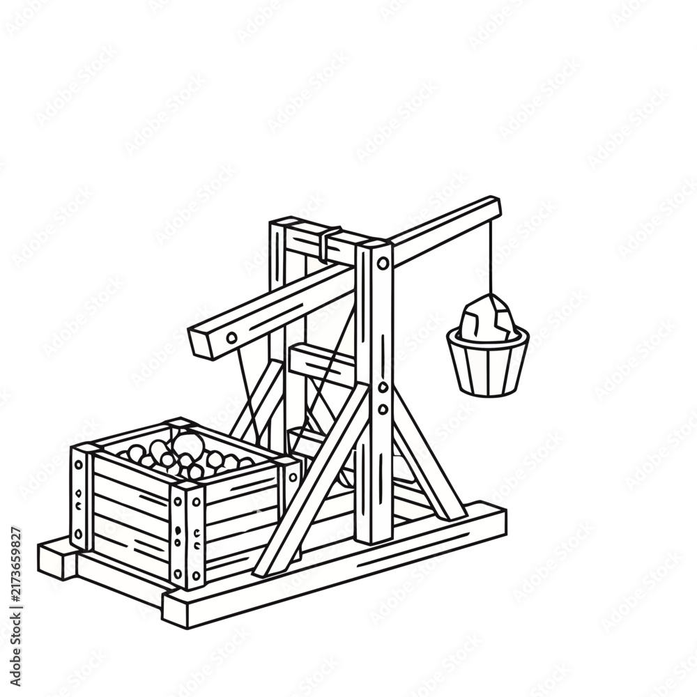 Fototapeta premium Catapult with ammunition and counterweight