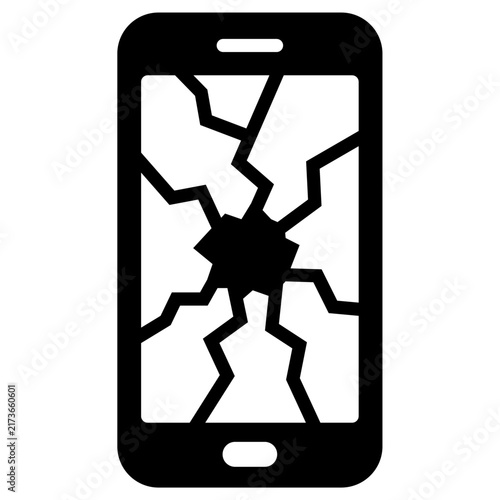 Smartphone Cracked Screen Damage Icon Black Silhouette