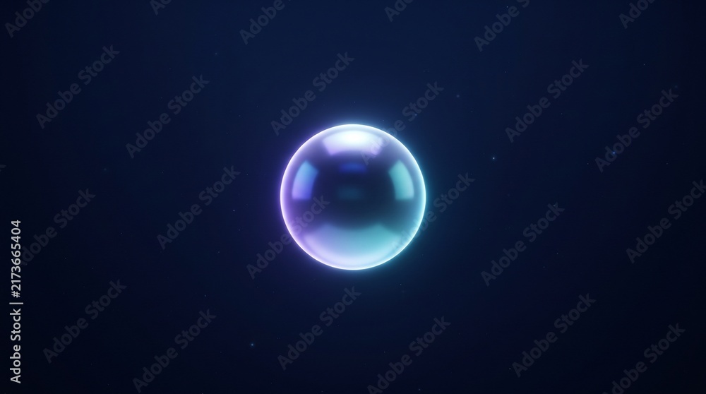 Fototapeta premium Glowing iridescent soap bubble floating peacefully in dark space with starry background symbolizing fragile beauty and purity