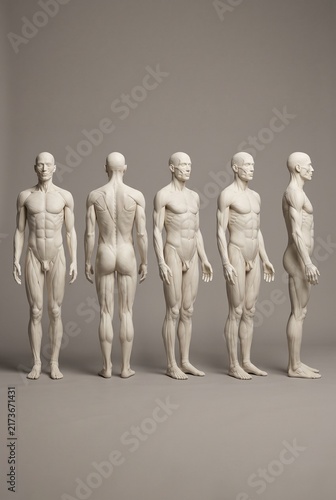 Five Anatomical Mannequins Displaying Human Body Views